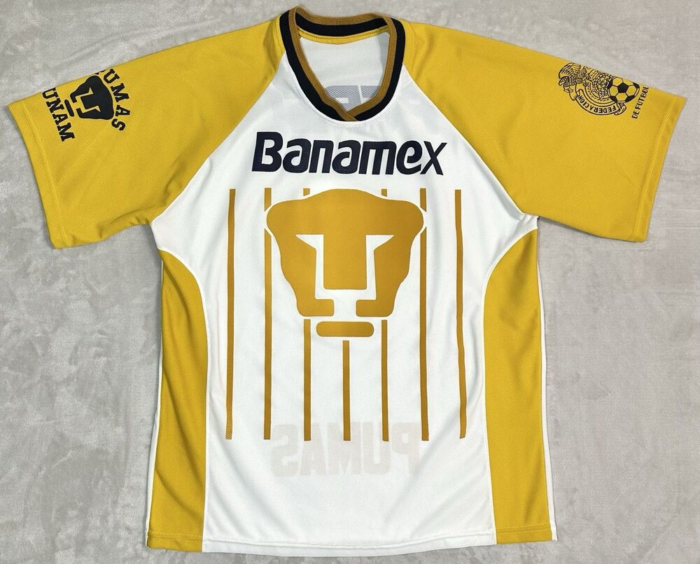 Pumas UNAM Pepsi Banamex Mexico Mens XL Futbol Football Soccer Jersey White Gold